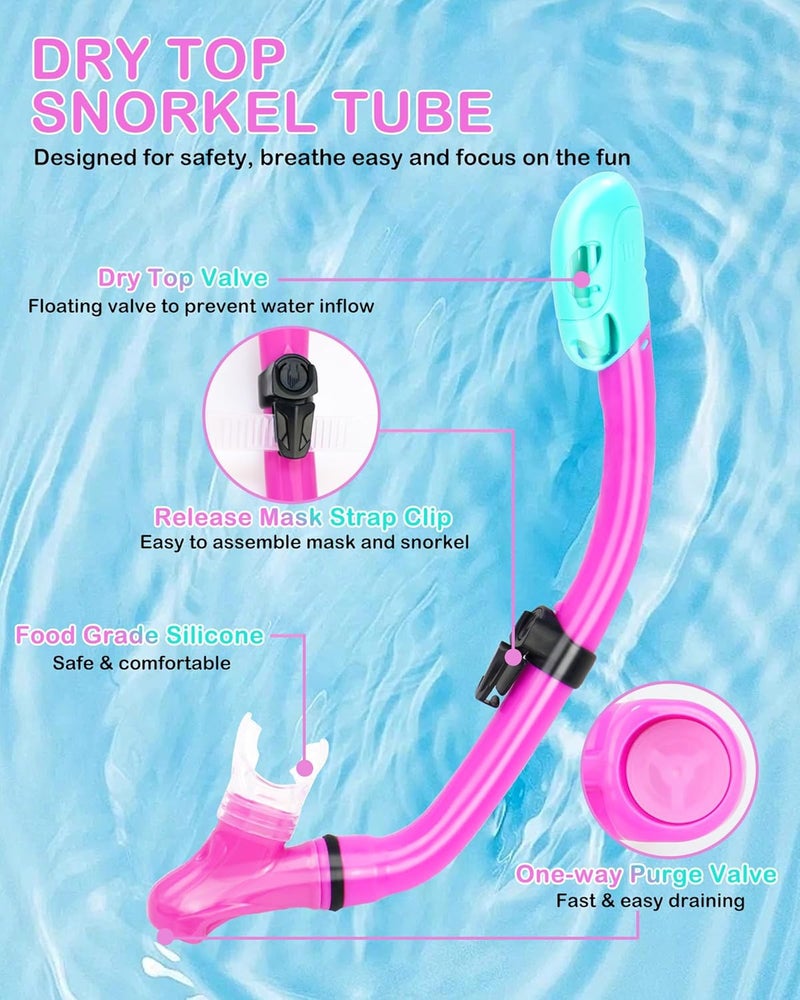 FosDero Kids Snorkel Set Mask Fins-Panoramic Snorkel Mask+Dry Top Snorkel+Adjustable Swim Fins+Mesh Bag+Earplugs for Boys Girls, Junior Snorkeling Gear for Kids Ages 5-14 - Image 4